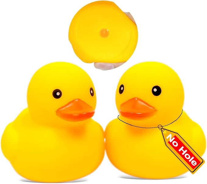 Waterproof No Squeak No Hole No Bebe Noise Kalafona 2 Pcs 3.2 Inch Rubber Funny Yellow Ducky Duck Bath Pool Toy Without Hole for Kid Shower Bathtub Toy Birthday Party Decor Cake Topper in Bulk