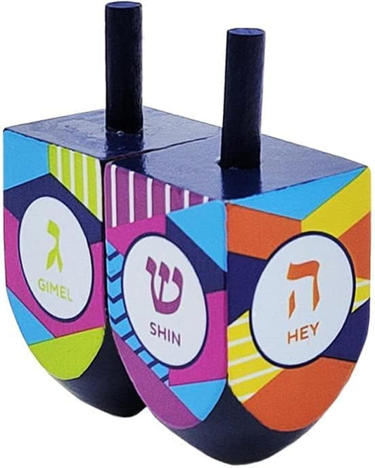The Dreidel Company Extra Large Hand Painted Wood Hanukkah Dreidels, 24-Pack Retro Dreidel Design