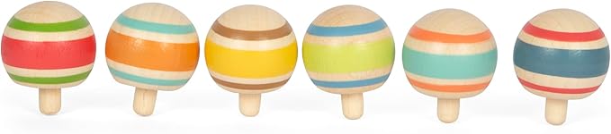small foot Wooden Set, Small Gift, 6 Tops, Entertainment for Kids Aged 3+ Years Old, 12606, Multicoloured