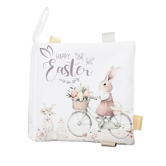 Easter Baby Sensory Book – Crinkle Bunny Cloth Book with Taggies for Infants 0-12 Months – Peek-a-Boo Egg Hunt Toy with Textures – Soft Springtime Gift 6x6 in (Easter)