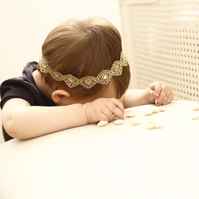 Hapibuy Gold Lace Flower Rhinestone Design Headpiece For Lovely Baby Princess Girls Hand Sewing Beads Hair Accessories Toddlers Headwrap for baby Girl