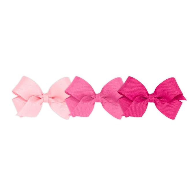 Wee Ones Girls' 3 pc Set Solid Grosgrain Variety Pack on a WeeStay No-Slip Hair Clip, Mini, Light Pink, Hot Pink, and Shocking Pink