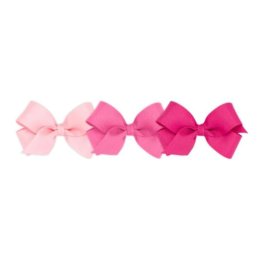 Wee Ones Girls' 3 pc Set Solid Grosgrain Variety Pack on a WeeStay No-Slip Hair Clip, Mini, Light Pink, Hot Pink, and Shocking Pink