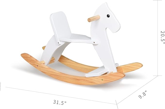 Wooden Rocking Horse Baby Ride On Toy for Toddlers Solid Wood Classic Design with Comfortable Pedal and Safe Backrest Ideal Gift for Kids (Classic, White)
