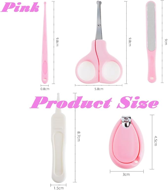 AKOAK 5 / Set Baby Nail Kit, Baby Nail Care Kit, Nail Clippers, Ear Scoop, Scissors, Tweezers, Nail Trims for Newborns, Infants, Toddlers and Children - Pink