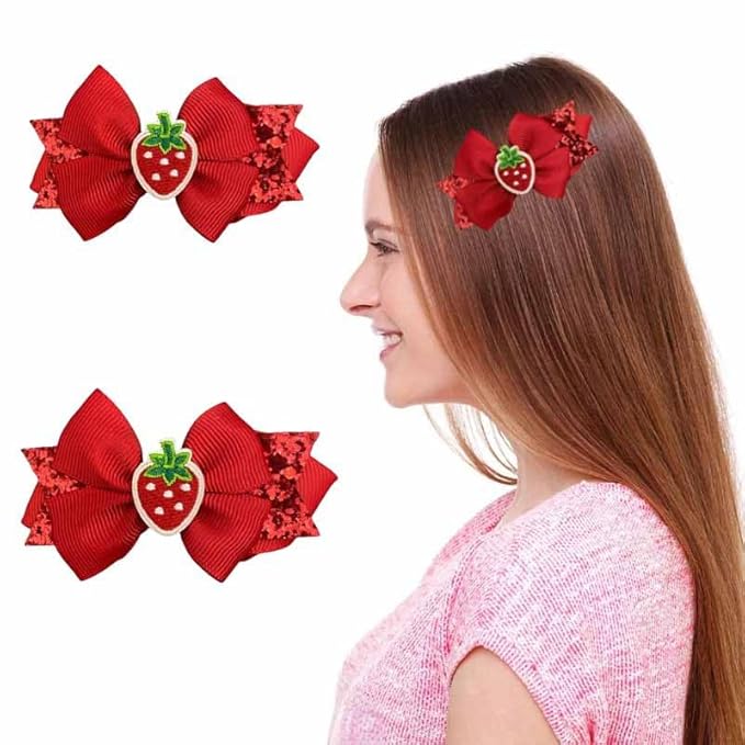 Strawberry Snap Clips Baby Girls Fruit Hair Bow Clips Strawberry Hair Ring Tie BBW24 (Set-N)