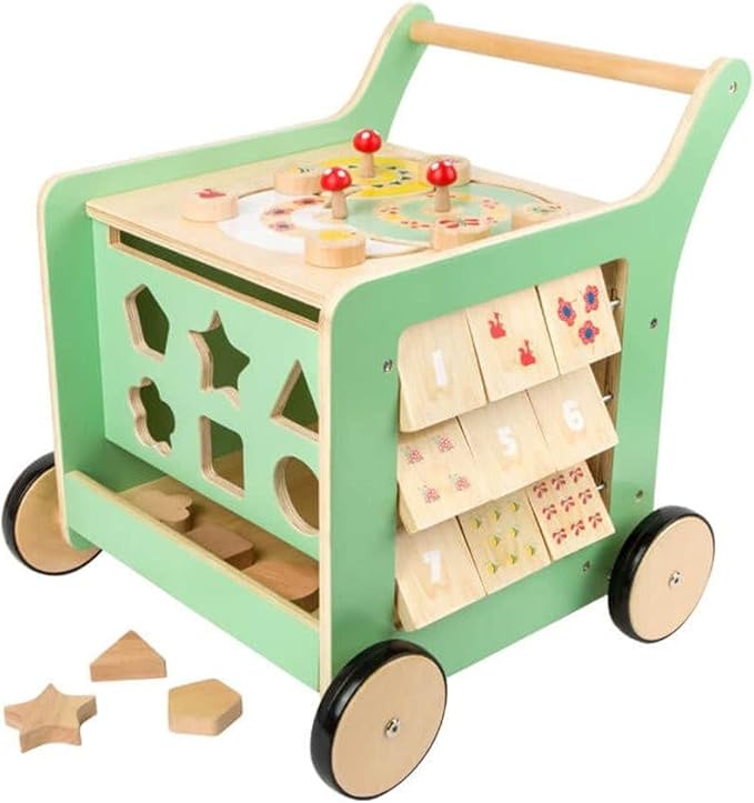 Small Foot Wooden Toys Premium Pastel Wooden Baby Walker and playcenter Move it! Designed for Toddlers 12+ Months, Multi (10947)
