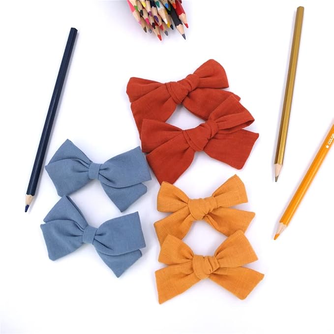 12 PCS Linen Bow Hair Clips for Baby Girls Hair Bows Alligator Clips Accessories Infants Toddler Kids Hairgrips (Assorted D)