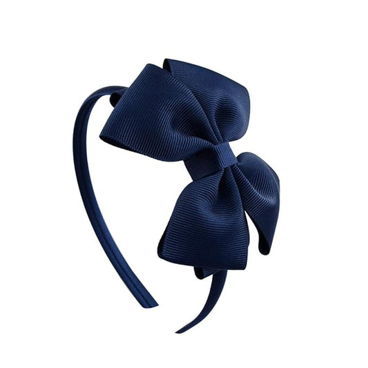 Baby Girl's 4 Inch Double Layer Bow knot Headband Pure Color Ribbed Band Hair Hoop (Navy)