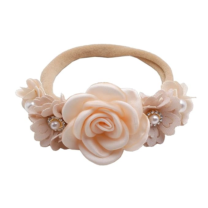 Mealah Baby Girls Flower-Headband Elastic-Nylon Hairbands Floral Crown for Newborn Infant Toddler Pack of 3