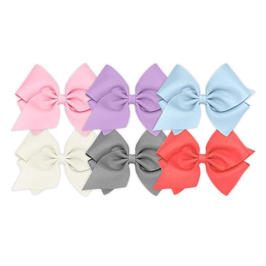 Wee Ones Girls' 6 Piece Set of Bows, Solid Grosgrain Variety Pack on a WeeStay No-Slip Hair Clip, Mini King, Pearl Pink, Light Orchid, and More!