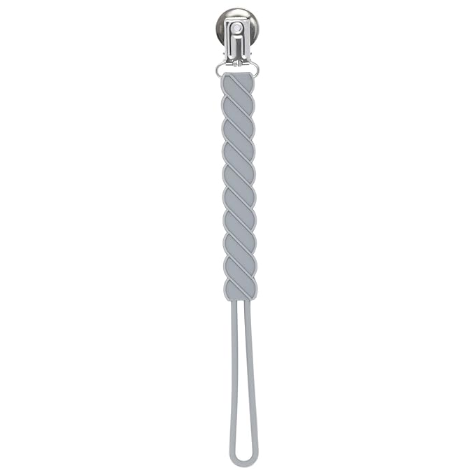 Three Little Tots All Silicone Modern, Short and Safety Tested Pacifier Clip (Gray, Twist)