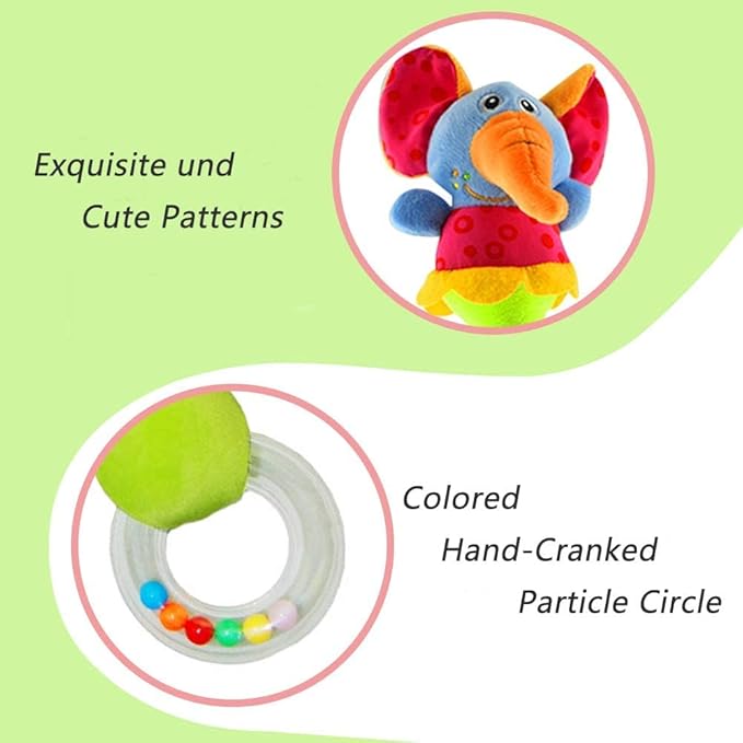 Baby Soft Rattles Shaker, Infant Developmental Hand Grip Baby Toys, Cute Stuffed Animal with Sound for 3 6 9 12 Months and Newborn Gift(2 Pack)
