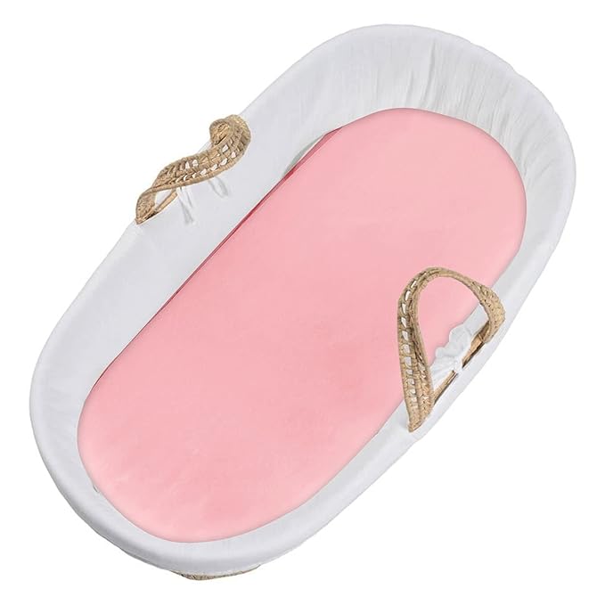 Bassinet Sheets for Baby Girl 1 Pack, Satin Bassinet Sheet Soft Fitted Bassinet Sheet for Baby Hair Silk Feeling Sheet for Rectangle, Hourglass, Oval Cradle or Bassinet Pad＆Mattress, Pink
