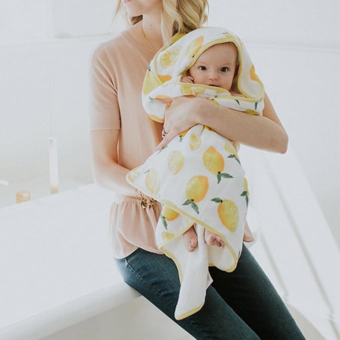 Little Unicorn Premium Infant Hooded Bath Towel| Soft & Absorbent Cotton & Terry Fabric for Newborns (Lemon)