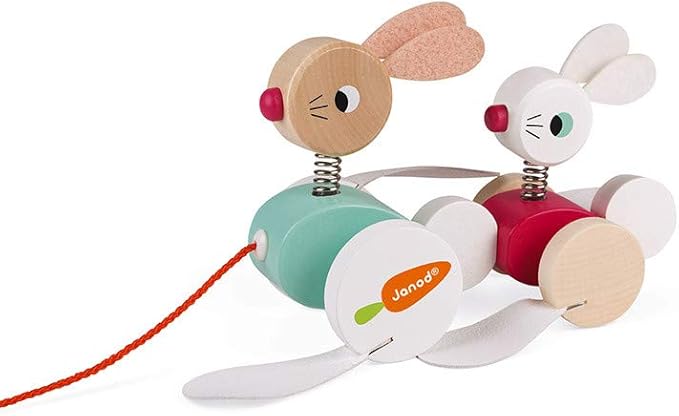 Janod Zigolos Wooden Pull Along Rabbits - Ages 12 Months+ - J08207