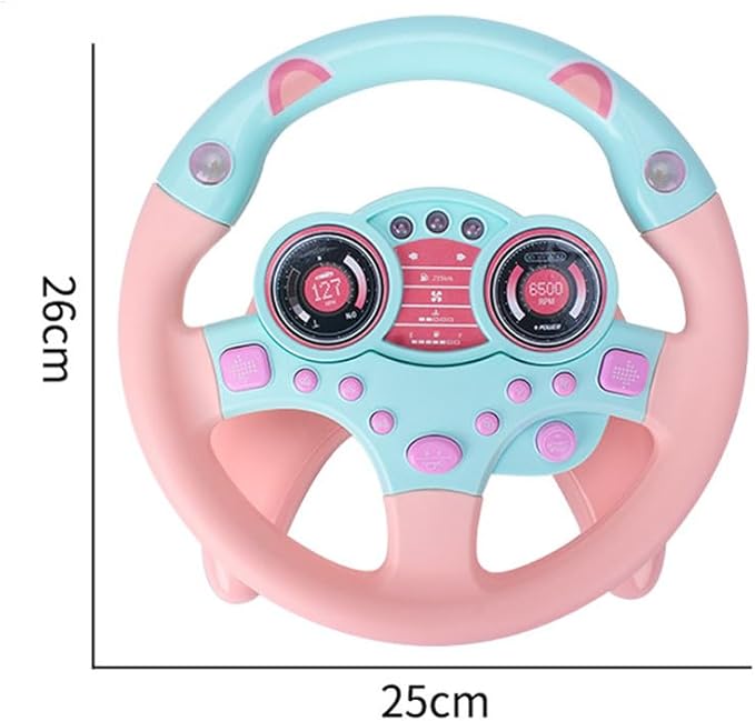 Simulated Driving Controller Portable Simulated Steering Wheel Copilot Toy Children's Small Steering Toy Gift Funny Interactive Driving Wheel with Music. (Pink)