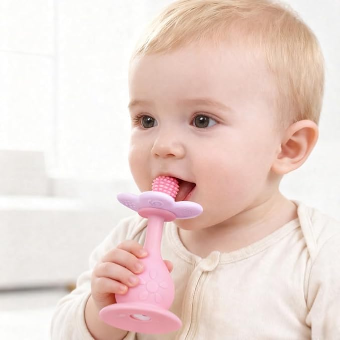 2 Pack Baby Teething Toys for 3-6 6-12 Months, Food Grade BPA-Free Silicone Flower Teether with Rattle, Baby Essentials Teething Relief, Infant Sensory Chew Toy for Newborn Toddlers
