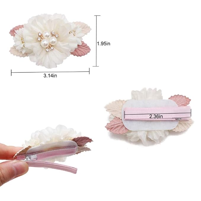 Flower Hair Clips Set for Baby Girl Lightweight Floral Hair Bow Accessories with Boutique Fully Lined Alligator Clip for Toddler Teens Gifts (AC)