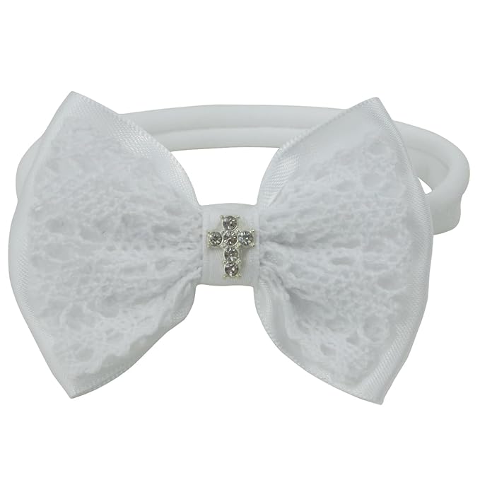 Nihao Baby Off White Lace Bow Small Baptism Headband for Baby Girls -2 PCS