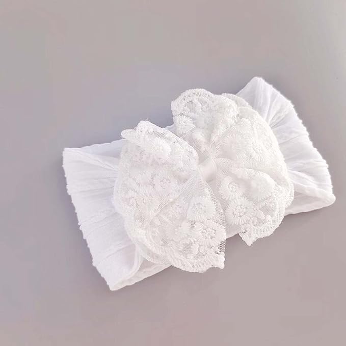 Baby Baptism Headband Lace Bow Headband Christening Headbands with Pearls TSFD30 (White Set)