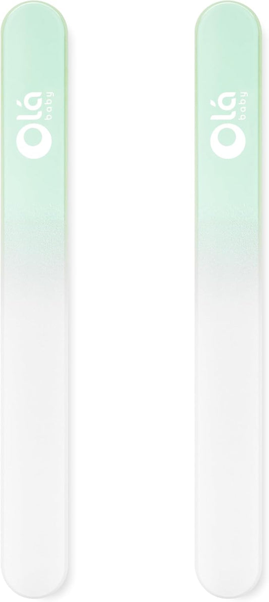 Olababy Glass Nail File for Newborns & Infants 2pk (Mint) | Safe Glass Fingernail Filer with Travel Case