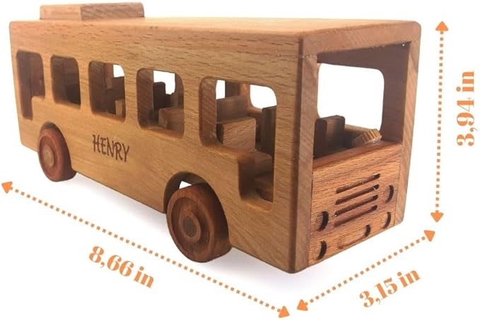 Personalized Wooden Toy Bus For Toddlers, Customized Wooden School Bus Toy, Montessori Toys For 1 Year Old, Baby Bus, Push Cars On The Wheels Toys, School Bus Toys For Toddlers 1-3, Wooden Toy Cars