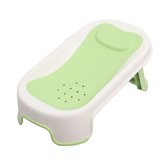 Baby Bather Baby Bath Tub with Mesh Holes Bathtub Support Newborn Shower Stand for Newborns, Green, PP and TPE Material