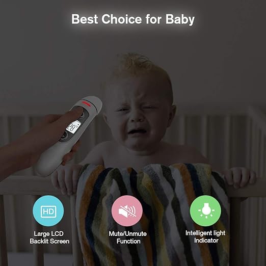 Thermometer for Adults,Touchless Digital Infrared Thermometer for Fever, Ear and Forehead Thermometer for Baby and Kids, with LCD Screen, Memory Recall, Fever Alarm (White)