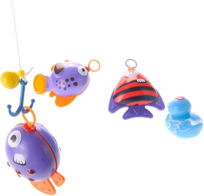 Realistic Hook and Reel Fishing Toy for Bathtub | Baby Bath Toy Set | Pool Playset With a Rod, 3 Fishes & a Ducky for Kids Ages 3+
