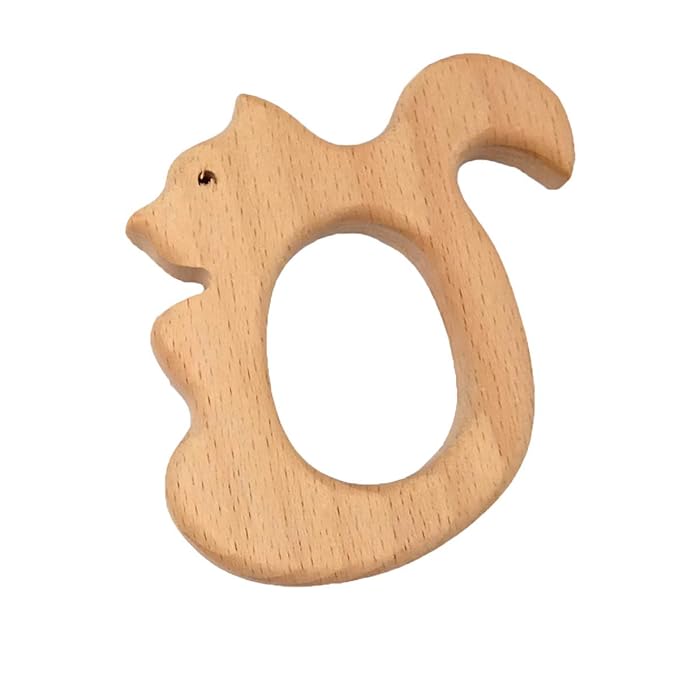 2pcs Lovely Cartoon Wood Pure Natural Animal Shape Beech Wooden Handmade DIY Necklace Pendant Decorations (Squirrel)