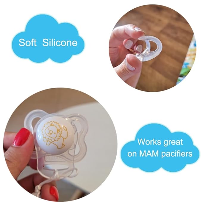 10 Clean Food Grade Transparent Silicone Adapter Rings Holder for Button Style Maam Dummy Baby Pacifier Soother Teething Ribbon Clip