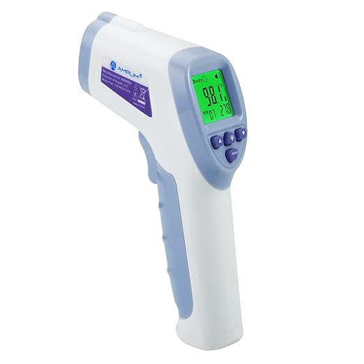 Amplim Digital Forehead Thermometer for Kids, Adults, and Babies - Touchless, Non-Contact Fever Thermometer with Temporal Head Function and Smart Color LCD Display