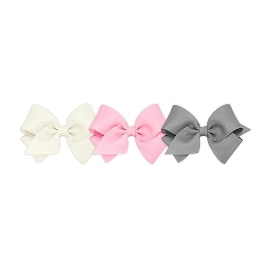 Wee Ones Girls' 3 pc Set Solid Grosgrain Variety Pack on a WeeStay No-Slip Hair Clip, Small, Antique White, Pearl Pink, and Gray
