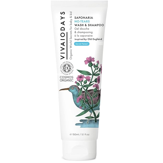 VIVAIODAYS Organic Saponaria No-Tears Wash & Shampoo, Mild, Gentle and Soap Free (5.1 fl.oz. | 150 ml)