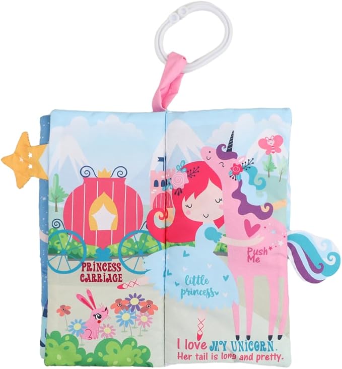 bebe mondo Unicorn Baby Books 0-6 Months Toys 6 to 12 Months, Touch Feel Cloth Crinkle Books for Babies,Infants, Soft Sensory Stroller Toys, Easter Baby Gifts Shower Items, Chweing Book (Princess)