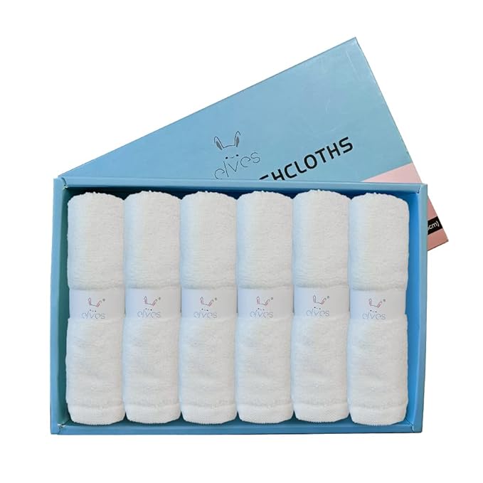 elves Bamboo Viscose Face Cloth - Soft Washcloths for Baby & Adult - Organic Wash Clothes for Body and Face 10'' x 10'' - Reusable Makeup Remover Face Towel - Set of 6 (White)