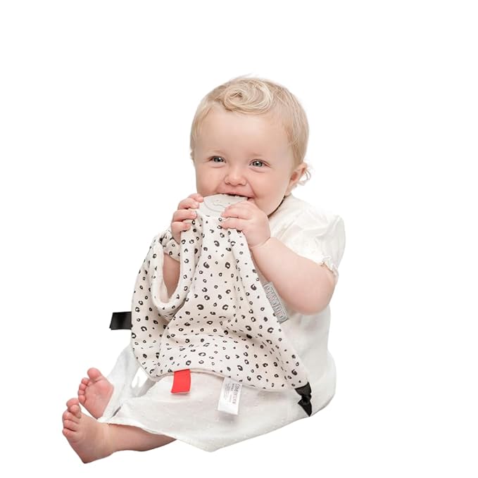 Cheeky Chompers Comfortchew | Baby Lovey with Silicone Teether & Sensory Tags | Soft Fleece Material, Attachable Loop, Machine Washable | (Leopard Spot)