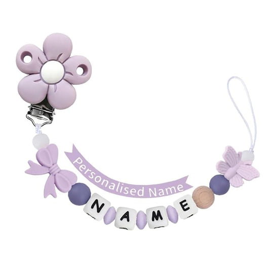 Personalized Baby Pacifier Clip with Name,Customized Name Silicone String Clip for Boy Girl (Purple)