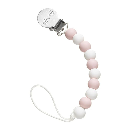 Ali+Oli Silicone Pacifier Clip for Baby (Thin Pink) 100% Food-Grade BPA Free Newborn Pacifier Holder Infant Binky Clip for Baby for Baby Boy or Girl
