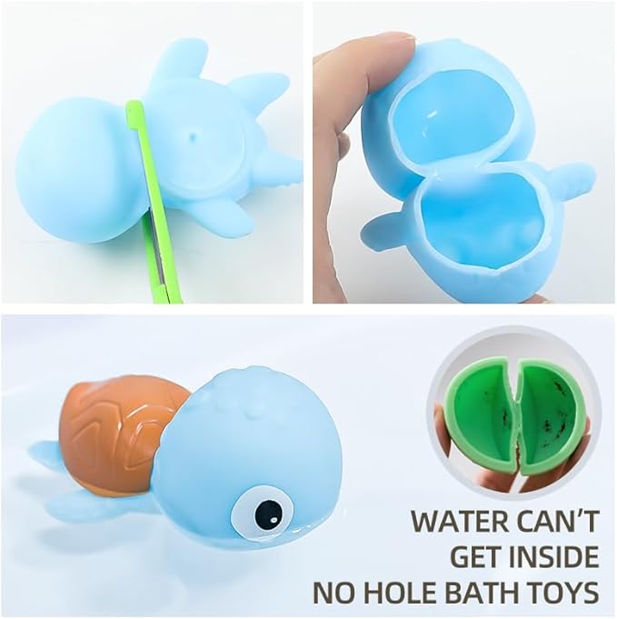 Bath Toy for Toddlers 6-12-18 Months, No-Hole Bathtub Toys with Baby Bath Animals, Wind-Up Turtles, Fishing Net & Storage Bag, Floating Toys for Toddlers 1-3 Year Old Boys Girls (11 Pack)