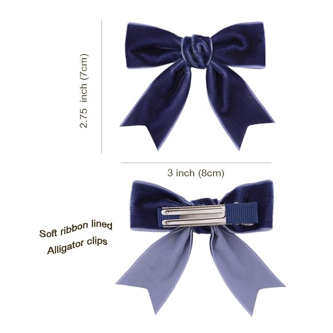 2 Pcs Cute Navy Blue Velvet Hair Bow Clips 3" Bowknot Alligator Clip Barrettes Hairpins for Girl Kids Accessories