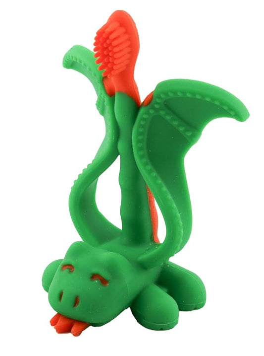 Baby Banana® Dragon Training Teether Toothbrush for Babies and Toddlers, Flexable Silicone with Soft Bristles for Soothing Gums and Cleaning Teeth, Family-Owned Business, Made in USA