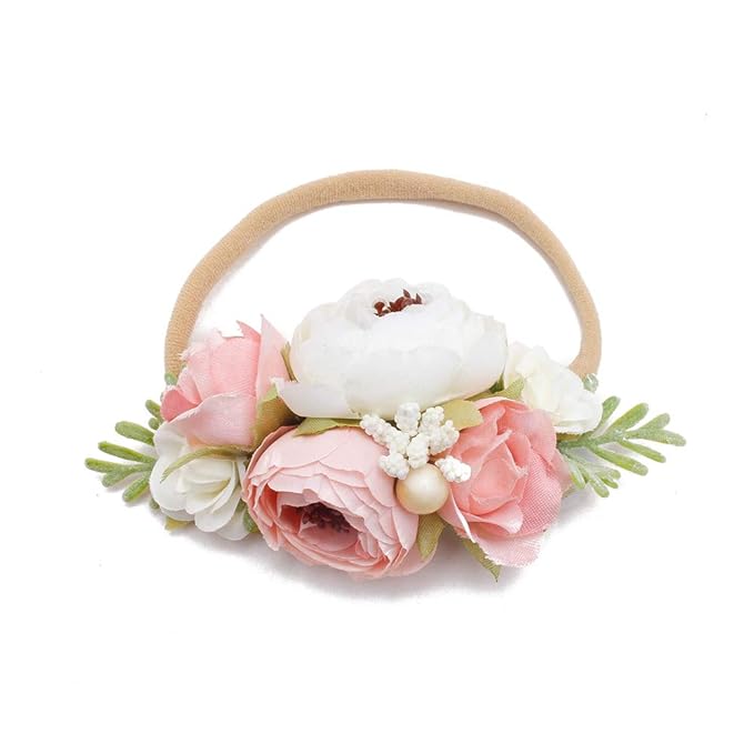 OOSAKU Baby Girl Flower Headbands Set Elastic Floral Headbands 3pcs Soft Nylon Hair Band for Newborn Toddler Hair Accessories