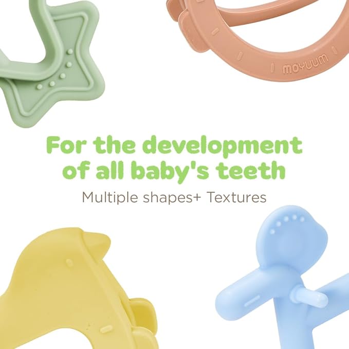 Moyuum Silicone Swing Bird Teether Toy | Made in Korea, Provides Teething Relief, Wrist Teether is Easy to Grip, Designed to Rock, Babies 3+ Months