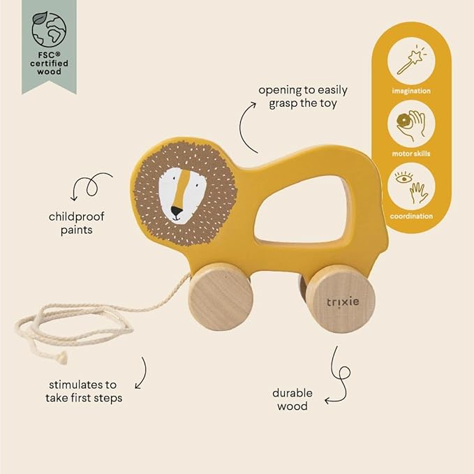 Trixie Mr. Lion Pull Along Toy - FSC-Certified Wood - 12m+, Yellow