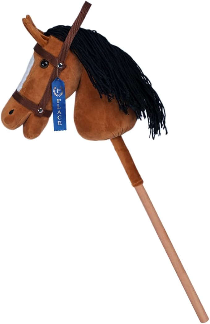ROCK MY BABY Hobby Horse Plush Stuffed Stick Horse with Award Ribbon for Boys and Girls 3+ Fun Toys for Pretend Play (Golden Brown) CPC Certified