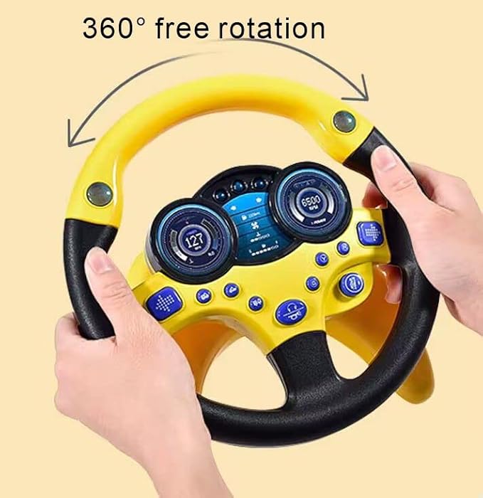 Simulated Driving Controller Portable Simulated Steering Wheel Copilot Toy Children's Small Steering Toy Gift Funny Interactive Driving Wheel with Music. (Yellow)