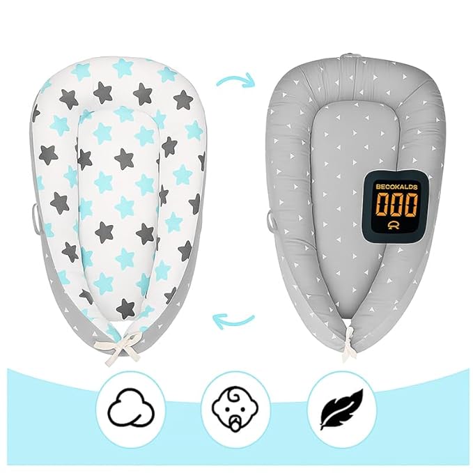 Newborn Baby Lounger with Adjustable Safety Bumper, Hypoallergenic Infant Support & Rest Pillow for Travel, Tummy Time & Co-Zone Comfort, Lightweight 3.31 lbs