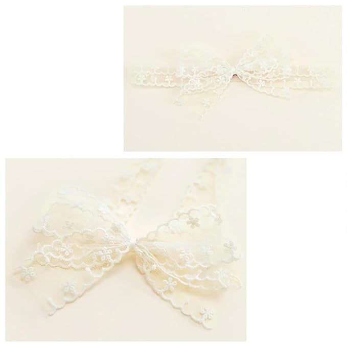 Baby Girls Bow Lace Headband Cute Soft Hairband White Butterfly Knot Headbands for Newborn Infants Toddlers Kids Christening Baptism Birthday Party Hair Accessories（Beige）